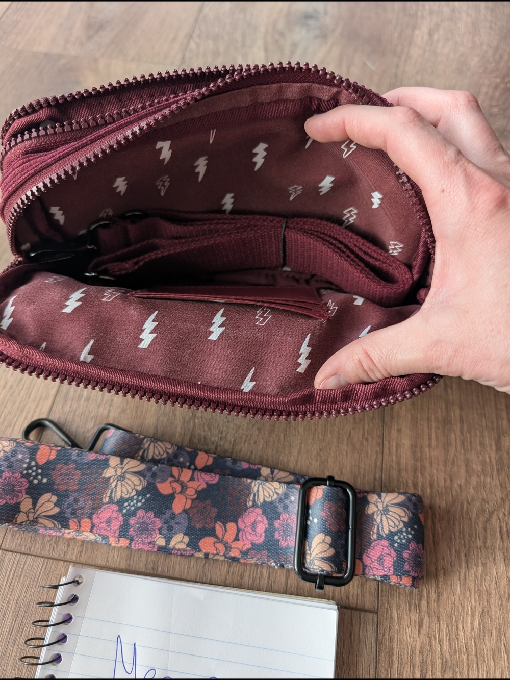 Floral Camera/Bag Strap in Navy with Pink & Peach Flowers - Picture 2 of 6